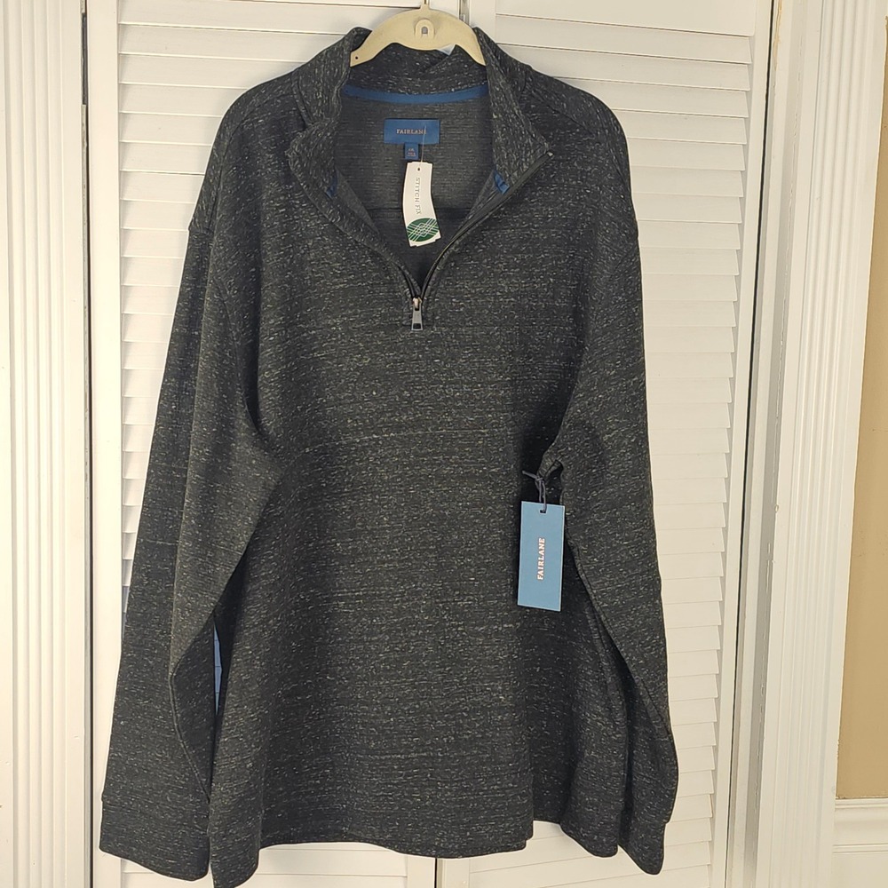 NWT Fairlane Mens Dark Grey Colby 1/4 Zip Mockneck Pullover Sweater‎ XXL
